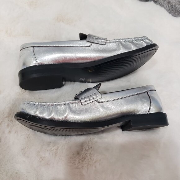 Coach Jolene Shiny Silver Metallic Penny Loafers Women's Sizes NEW Classic - Picture 11 of 12